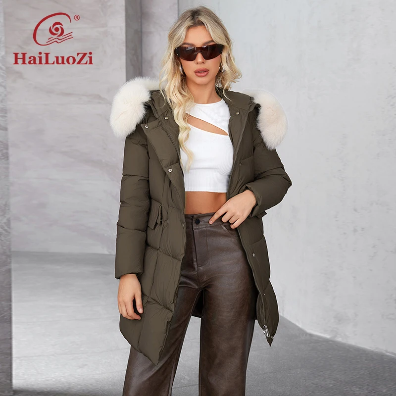 

HaiLuoZi 2024 New Women's Hair Collar Coat Warm Hooded Thickened Natural Hair Collar Women's Jacket Solid Color Women's Coat 627