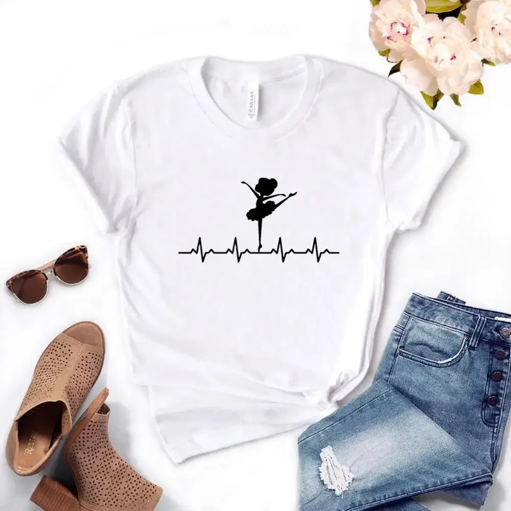 New Ballerina Heartbeat ballet dance Print Women tshirt Cotton Hipster Funny t-shirt Gift Lady Yong Gir  t shirt women