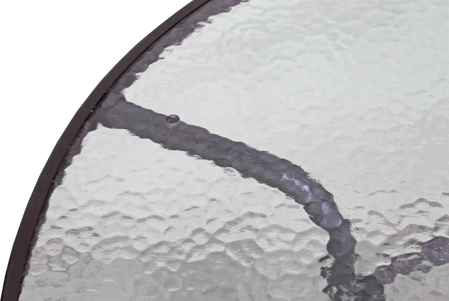 أثاث الفناء الخارجي، طاولة طعام مستديرة، قاعدة فولاذية وحافة مع سطح زجاجي مموج مائي، بني، 40 بوصة