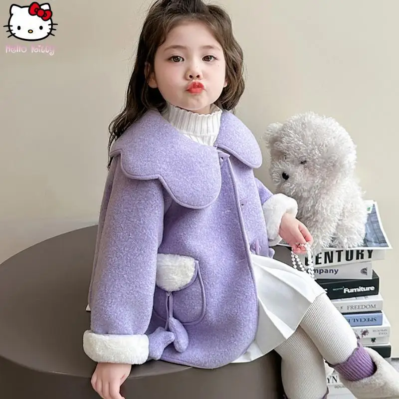

New Girls Doll Collar Warm Jacket Kawaii Autumn Winter Cartoon Children Anime Fashionable Mid Length Thickened Coat Cotton Tops