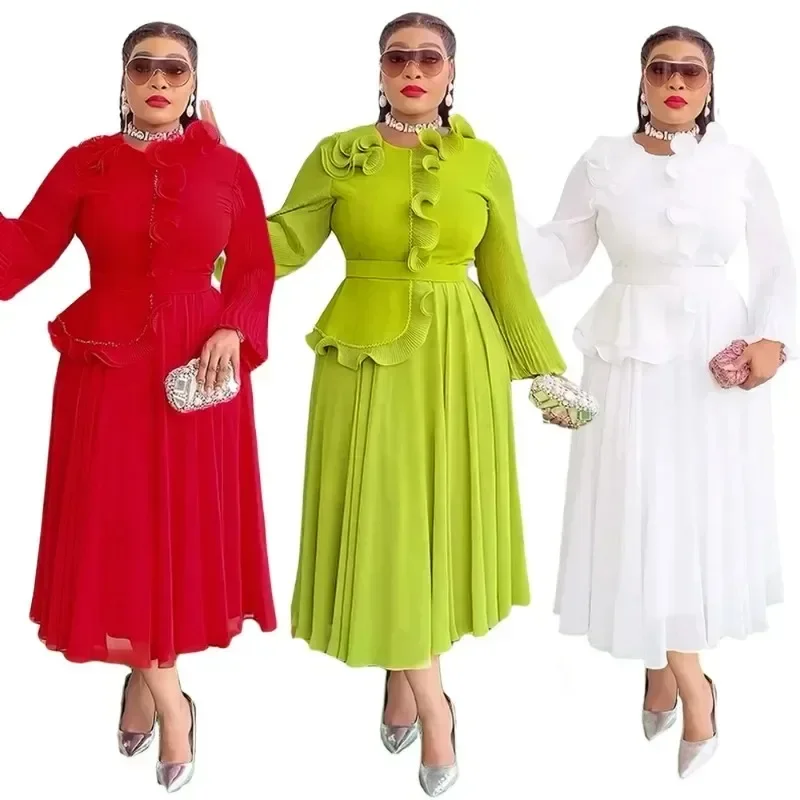 

African Dresses for Women 2025 Plus Size Evening Party Long Dress Africa Clothing Elegant Outfits Muslim Chiffon Maxi Dress