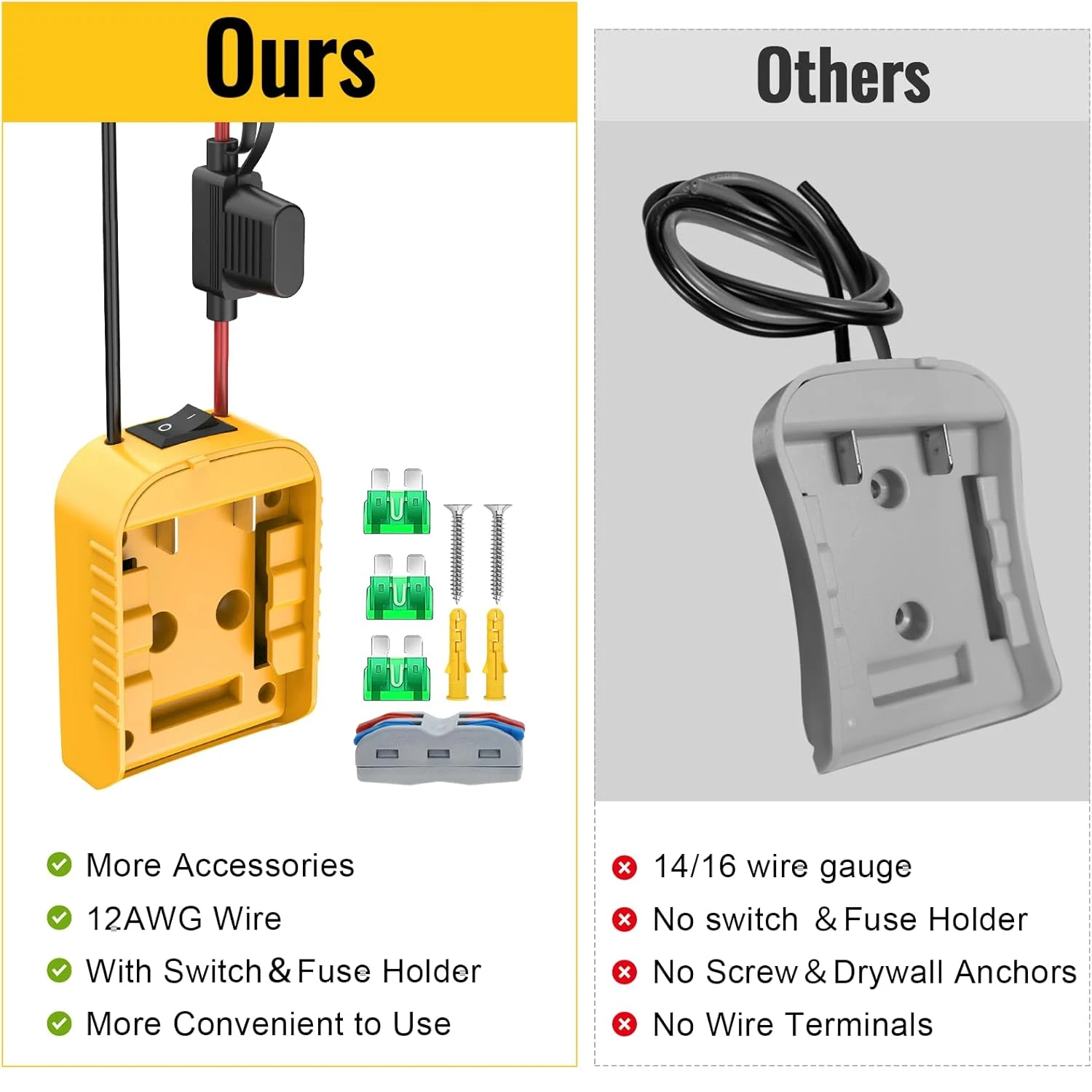Für Dewalt Batterie 18/20 V, Adapter Power Wheel Batterie Konverter Kit mit Sicherungen & Kabelklemmen & 12AWG Draht für DIY RC Auto – Detail 4