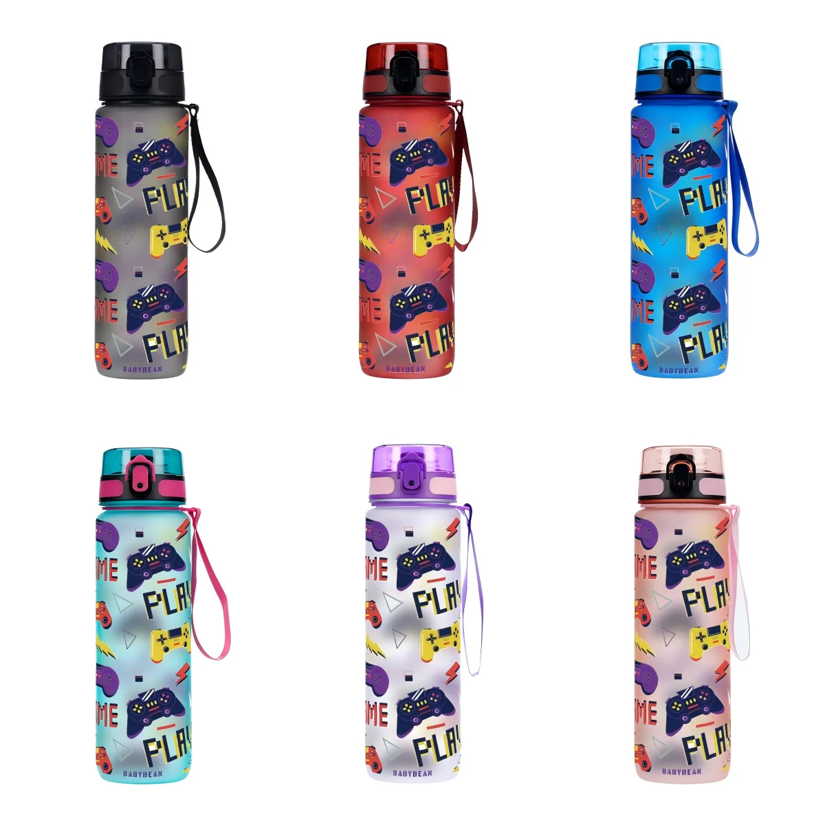 Game Controller Graffiti Frosted Sports Water Bottle One Click Pop Lid Leakproof Portable Lanyard Student Gym Travel