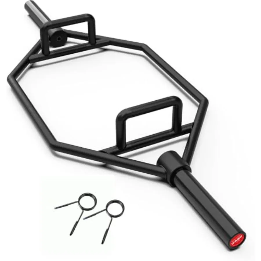 Olympic Hex Bar for bodybuilding training, solid steel sleeve, black, 1000lbs weight capacity with knurled handles