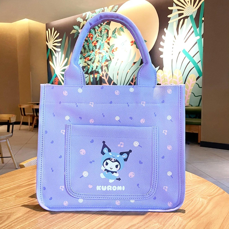 MINISO Sanrio Series Cartoon Cute Pu Handbag Hello Kitty Large Capacity Tote Bag Melody Printed Shoulder Bag For Women