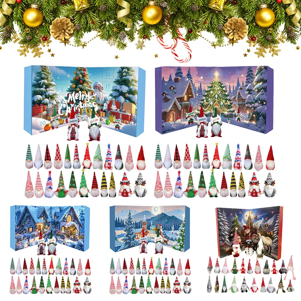 2025 Navidad Gnomo Vacaciones Calendario de Adviento 24 días Calendario de cuenta regresiva de Navidad Gnomo Muñeca Juguete Caja ciega Regalo para niños y adultos