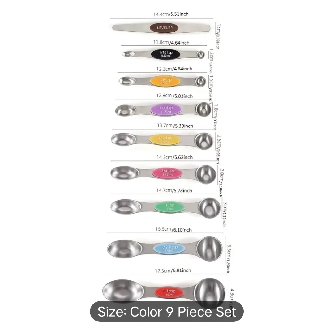 

Stainless Steel Magnetic Measuring Spoons - Dual Sided for Liquid and Dry Ingredients - Fits in Spice Jars - Perfect for Measuri