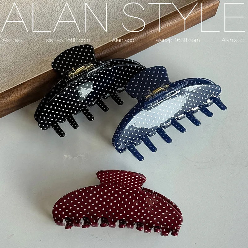 1pc Premium Korean Acetate Polka Dot Large Hair Claw Back of Head Shark Clip for Women Volumizing Bun