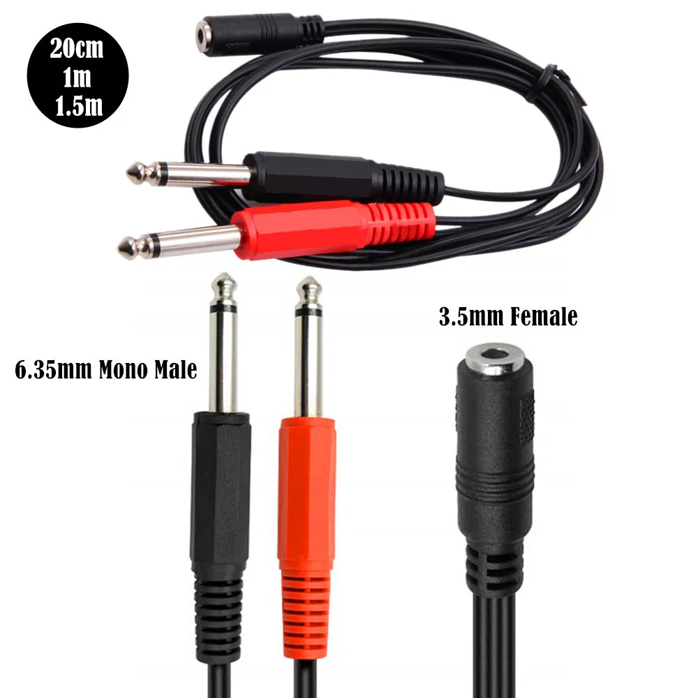 DC 3.5mm Female Plug To Dual 6.35mm 2*6.35 mm TRS Mono Male Jack Audio Socket Adapter Cable 1/4