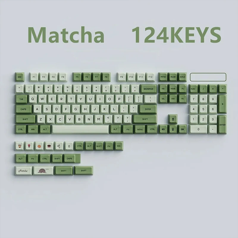 124Keys/Set Matcha Color Keycaps Cherry Height PBT Sublimation Mechanical Keyboard Customize DIY Key Caps Festival Cool Gifts