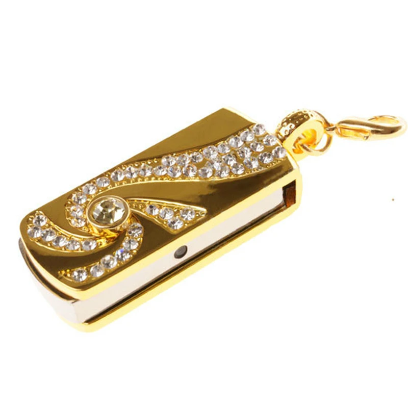 Metal Crystal Gold Stainless Steel Key Chain Fashion PenDrive USB Flash Drive 8GB 16GB 32GB 64GB Pen Drive Memory Stick HOT Gift