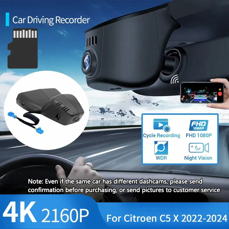 2160 P 4K Car DVR Dash Cam HD Wifi Car Camera Driving Video Recorder Auto for Citroen C5X C5 X 2021 2022 2023 2024 Accessories