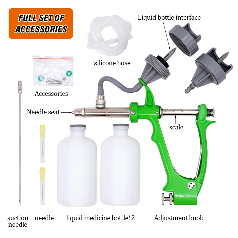 2/5ml Animal Multifunction Vaccine Syringe with Bottle Veterinary Automatic Continuous Syringe Animal Injection Dosing Device