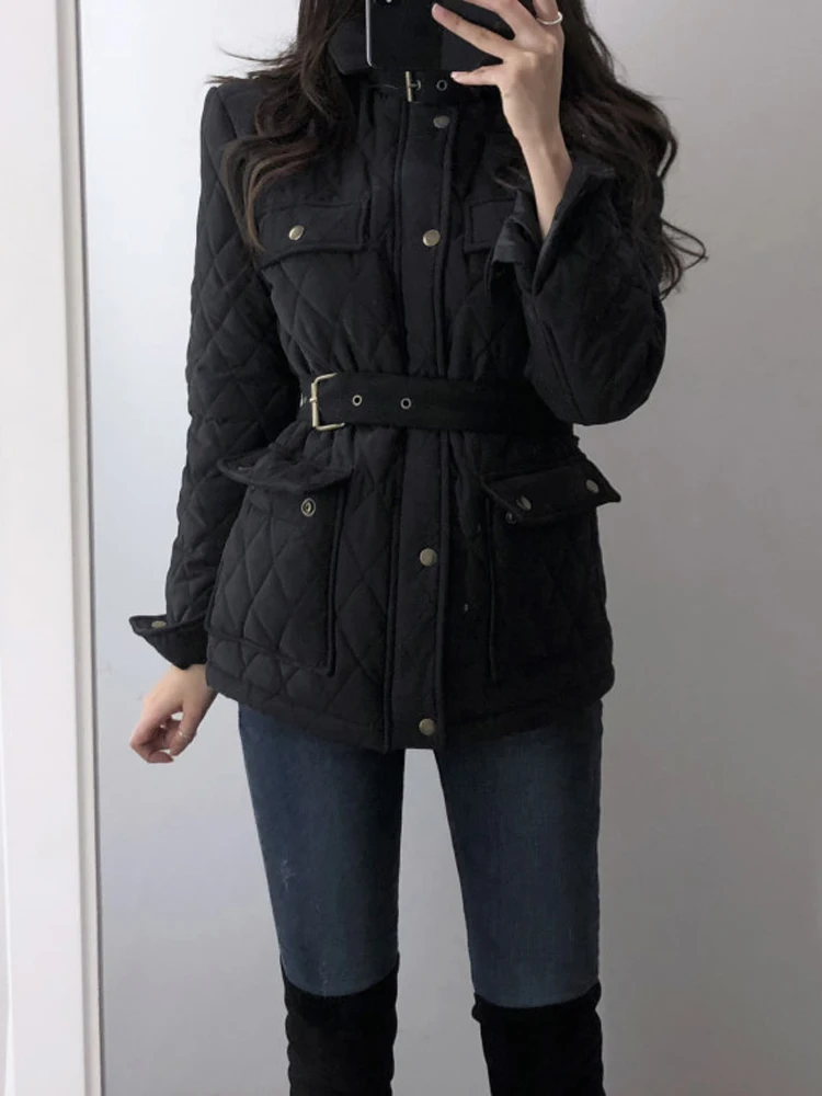 QOERLIN 2023 Winter New Hot Selling Korean Edition Thickened Cotton Coat For Women's Fashion Solid Color Lace Up Short Jacket