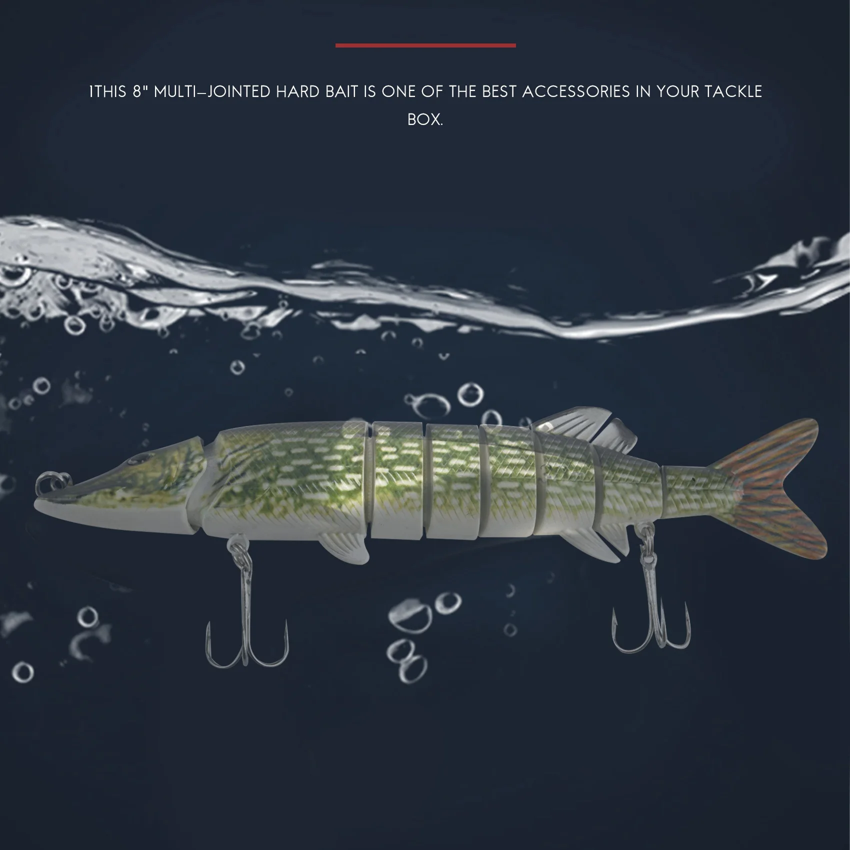 ABLJ20cm 40G Umpan Pancing Pike Muskie 8 Segmen Multi-sendi Seperti Hidup Umpan Berenang Crankbait Umpan Keras Kait Ikan Hijau Tentara