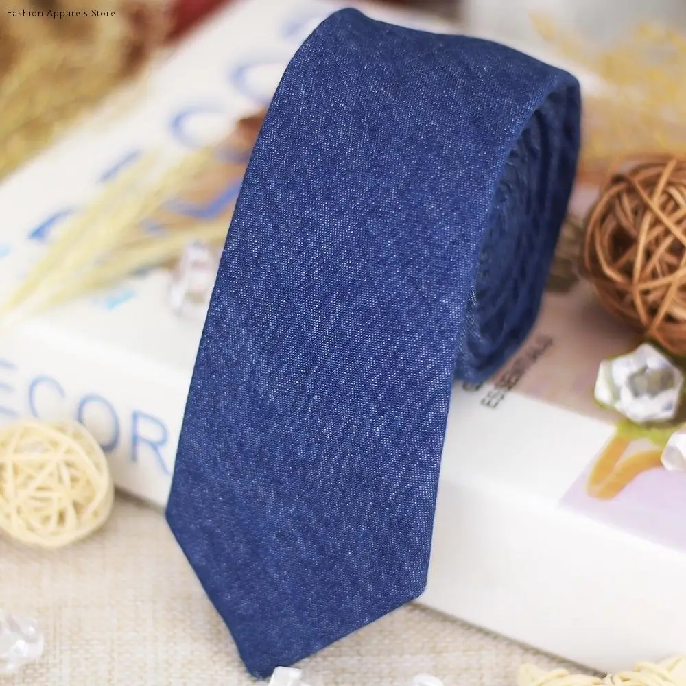 

Classic Solid Color Jean Fabric Tie Narrow Adjustable Denim Men Necktie Soft Blue Retro Cravat Suit Accessories