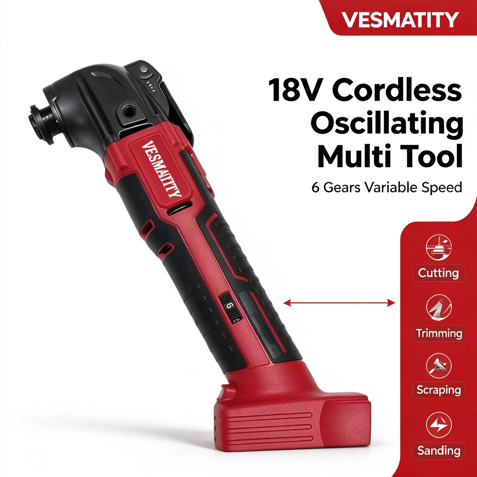 18V Cordless Oscillating Multi Function Tool 6 Gears Vibration Trimmer Cutting Saw Woodworking Home Renovation Power Tool