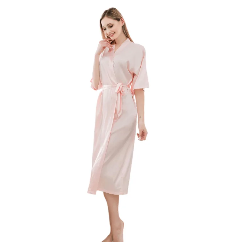 Europe and The United States Plus Long Stretch Silk Robe Solid Color Bridal Gown Ladies Cardigan Thin Sexy Color Ding Bathrobe