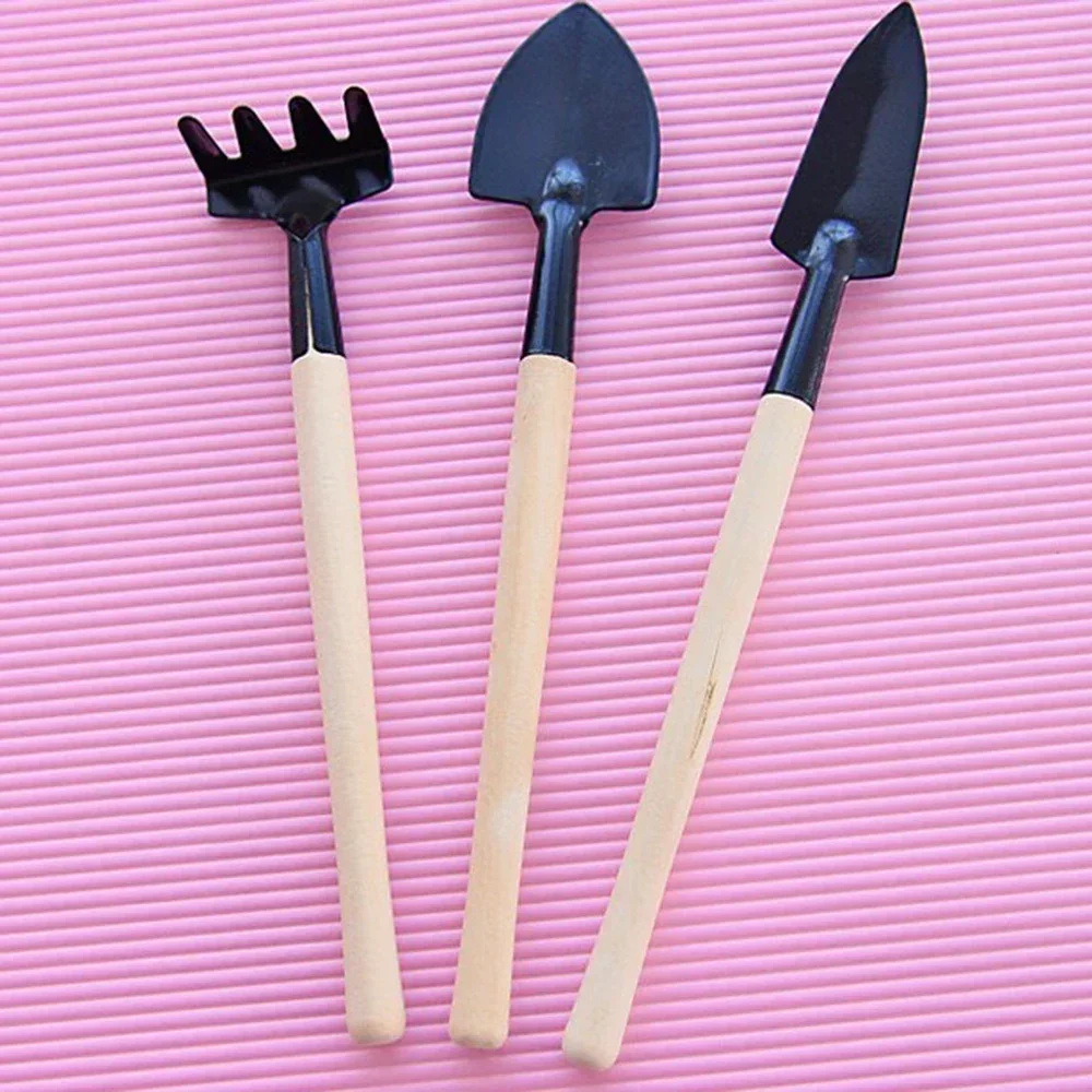 3 pz/set Mini Attrezzi Da Giardino Pianta Pala Rastrello Spade Manico In Legno Testa di Metallo Per Bambini Rastrello Per Piante In Vaso E Piante Da Giardino Applicazione