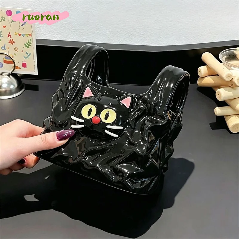 Ceramic Cat Shape Handbag Vase High Value Home Decor for Living Room TV Cabinet Entryway Desk Gift