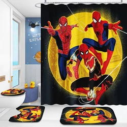 Spider Man Anime Cute Curtain Shower, Bath Bathroom Accessories Sets, Full Set Mats, Luxury Decorations, Gifts for Boy, 4 Pcs