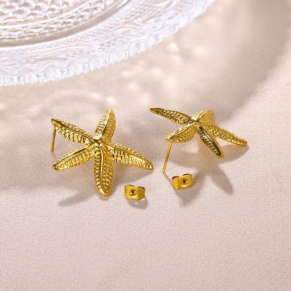 Stainless Steel Sea Shell Starfish Earrings For Women 18 K Gold Color Hypoallergenic Piercing Earring Minimalism Cute Jewelry