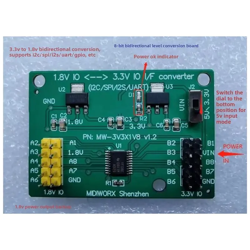 DTB7 8-Channel Bidirectional Level Shifter Board 3.3V to 1.8V Digital Interface Converter Module for JTAG SPI IIC UART