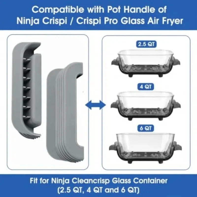 2Pcs Silicone Handle Covers for Ninja Crispi Air Fryer Heat Resistant Non-Slip Glass Pot Holders Kitchen Accessories