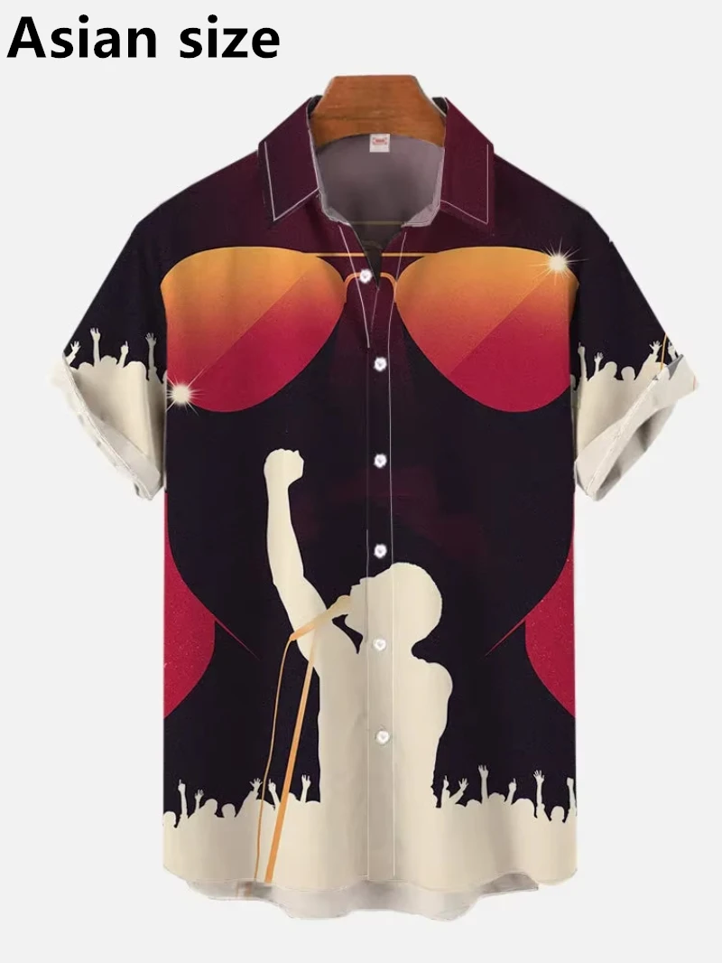 

3D Print Fire Electric Guitar Music Elements Men Shirt Summer Hawaiian Short Sleeve Shirts Women Fashion Vacation Harajuku Tops