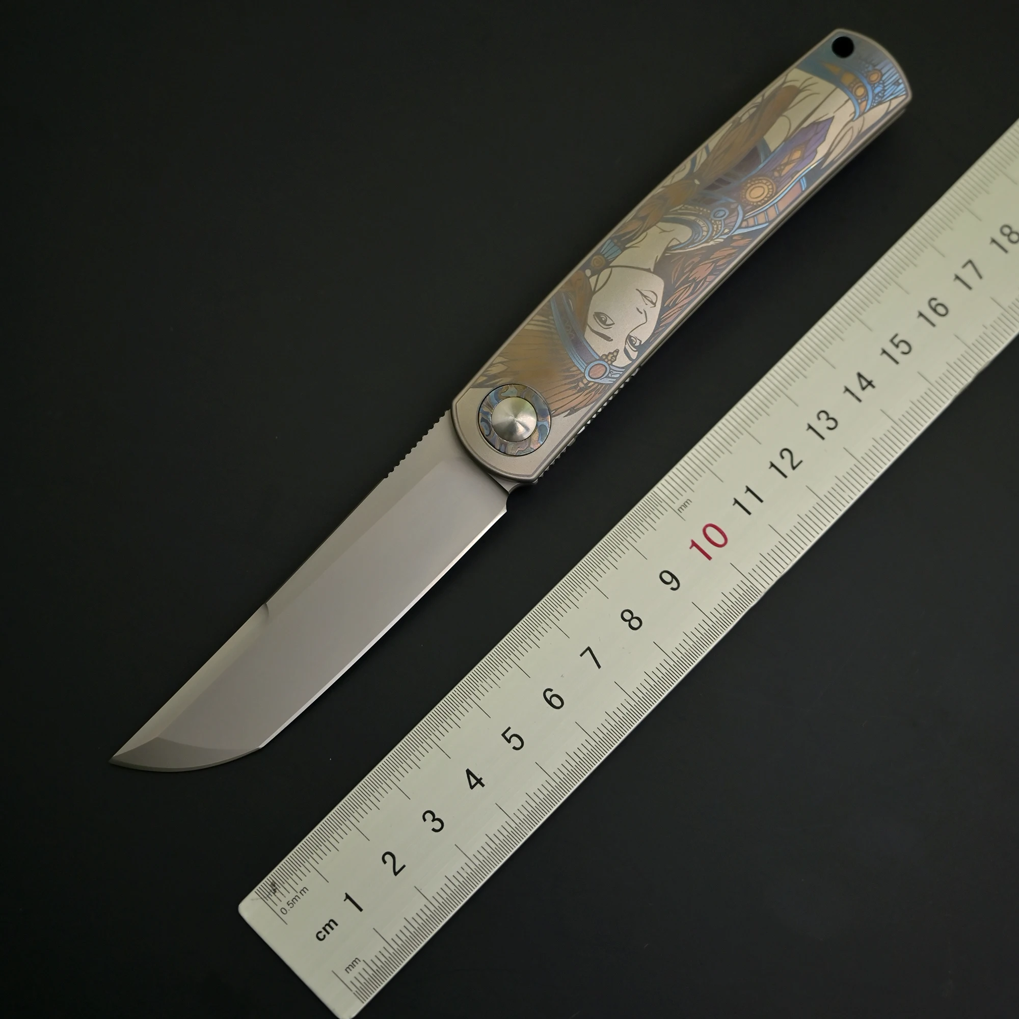

[Indian Girl CH1005] M390 Powder Steel High Hardness Sharp Titanium Alloy Color Carving Pocket Knife Fruit Knife