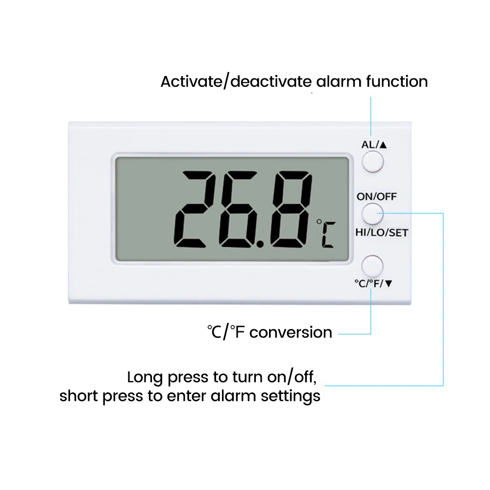 Termómetro electrónico integrado termómetro digital termómetro prueba de temperatura con alarma de temperatura refrigerador caja de mascotas