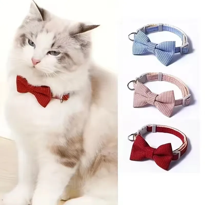 

Cute Cat Collar with Bow Tie Adjustable Design Pet Dogs Cats Puppy Necklace Pet Supplies