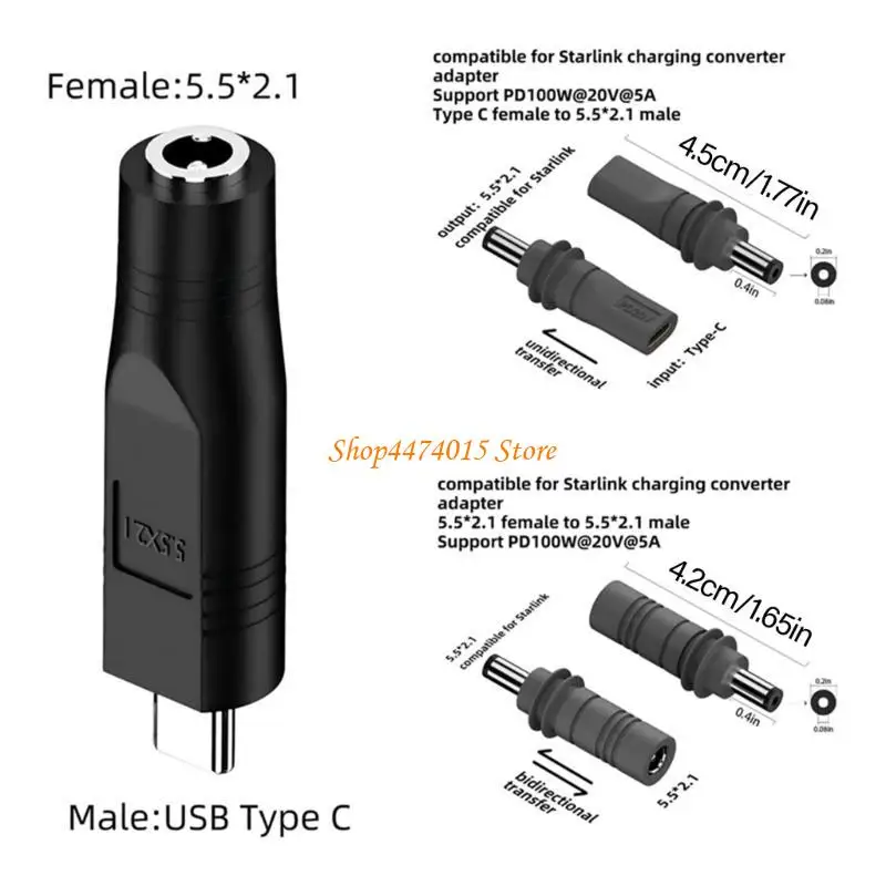 K1AA 3Pcs/Set USB C Male Female to DC5.5x2.1mm Charging Adapter for Mini Satellite Works with Type C PD20V 100W Source