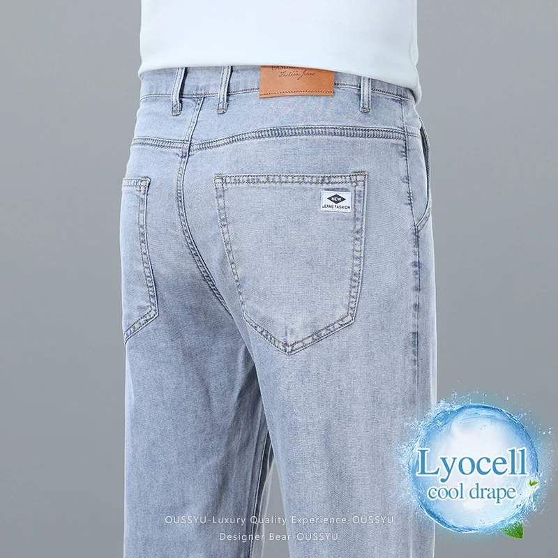 Good Quality Lyocell Summer Thin Jeans Men's Fashion Drape Cool Trousers Business Casual Straight High Quality Denim Pants Man