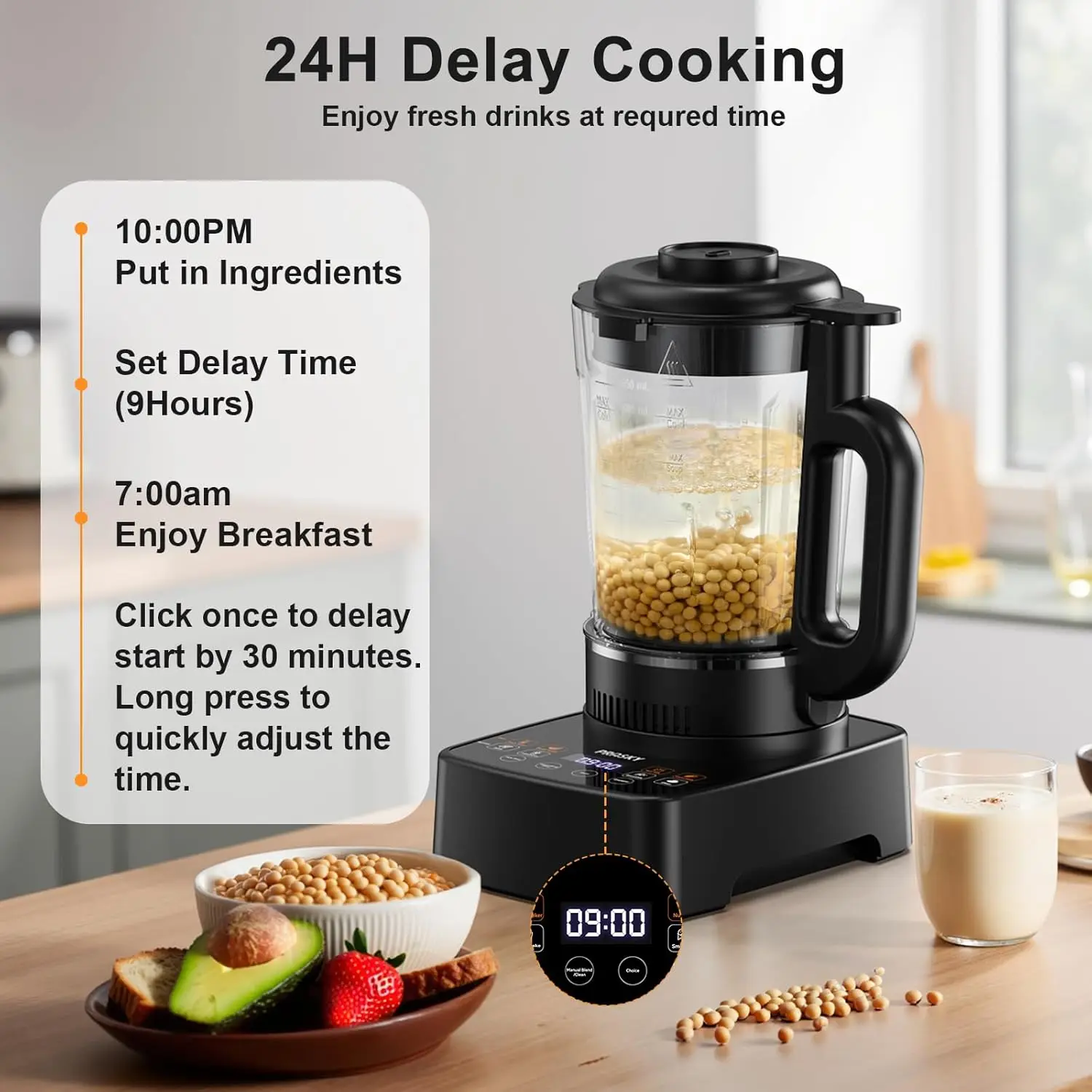 加熱機能付きプロフェッショナルカウンタートップブレンダー、スムージー用53オンスガラスジャー、ホットナッツミルク