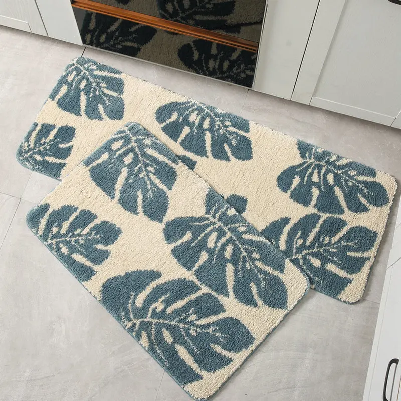 

Green Leaf Bath Mat, Soft Plush Tufting Carpet, Home Decor Rug, Anti Slip, Absorbent, Bathroom, Kitchen Floor, Entrance Doormat