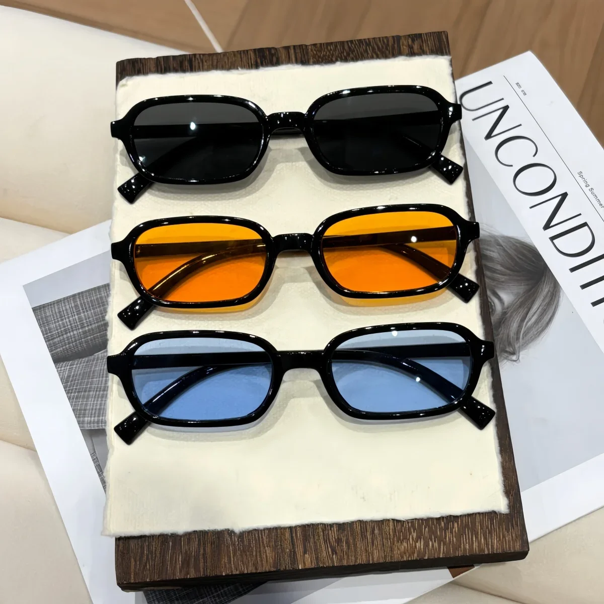 3 Stück kleine rechteckige Sonnenbrillen für Damen, Retro-Design im schlichten Stil, UV400-Schutzbrillen