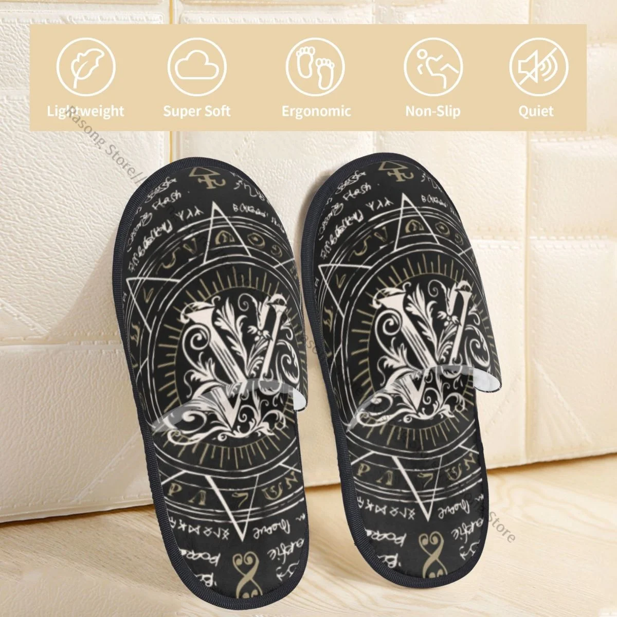 Plush Indoor Slippers Letter V In Octagonal Star Warm Soft Shoes Home Footwear Autumn Winter