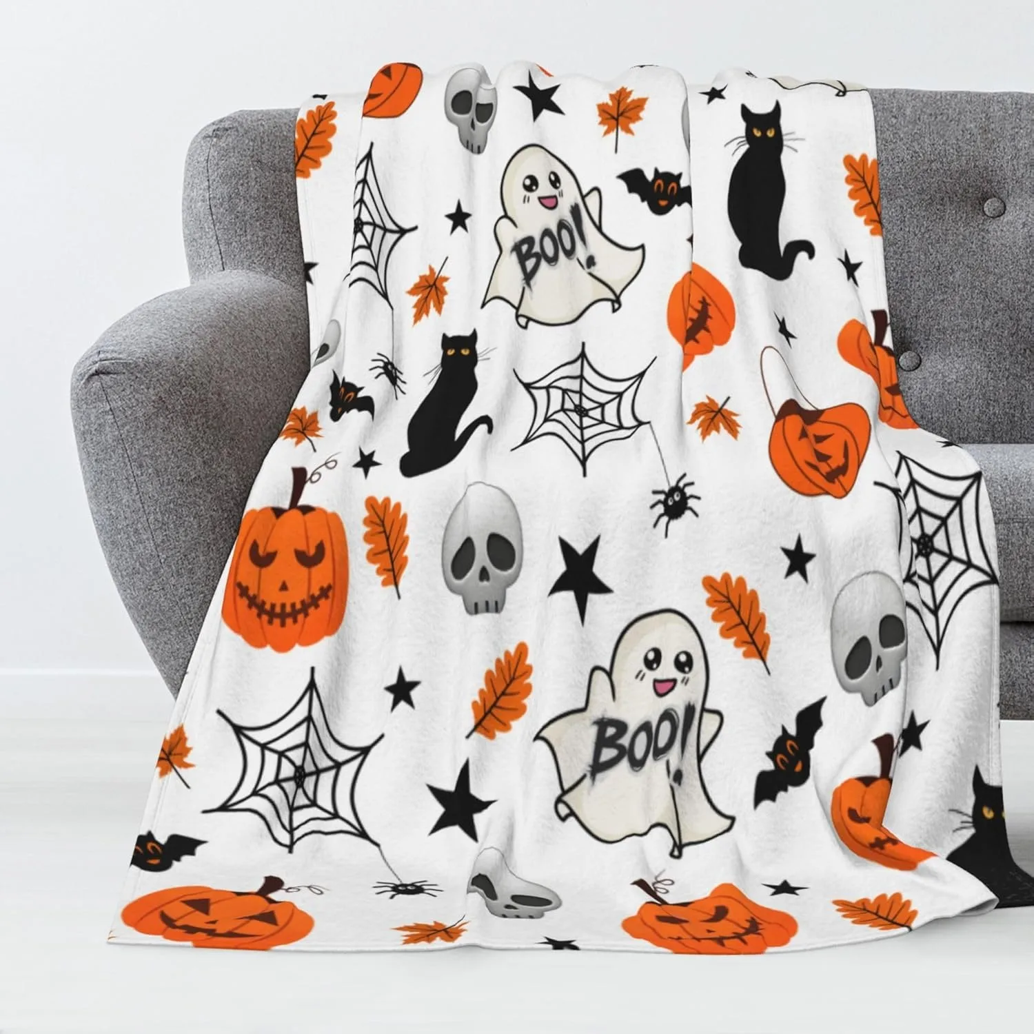 1PC Halloween Throw Blanket Pumpkin Skull Cats Cute Ghost Theme Thin Blanket Gifts for Couch Bed Car Home Camping all season use