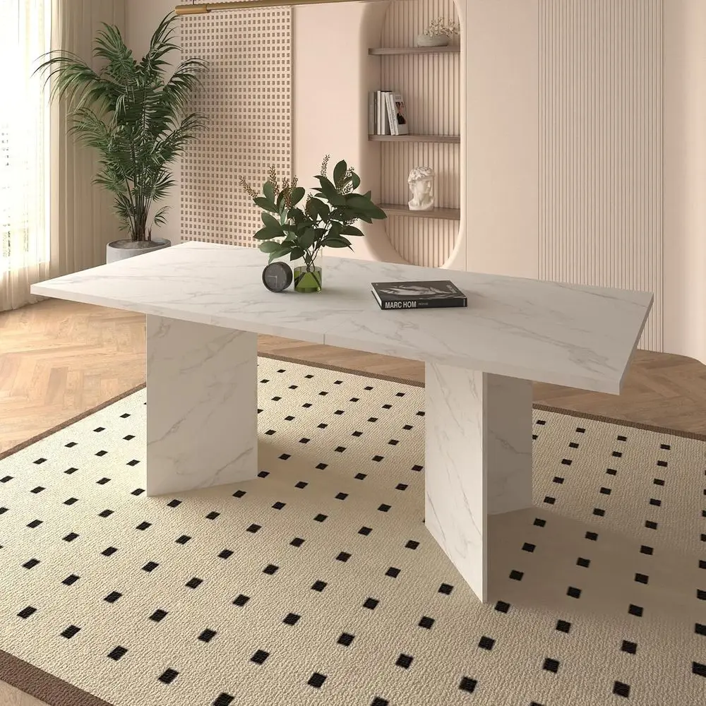 

62.99-78.74 Extendable Dining Table, Seats 6-10, Large Wooden Conference Table, White
