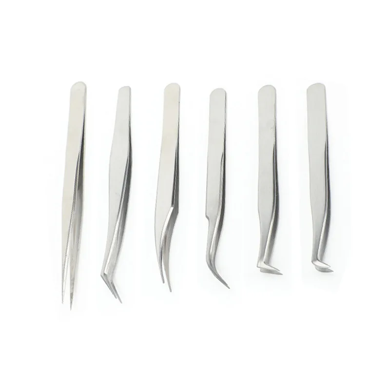 Customized Six Piece Eyelash Grafting Tweezers Set Stainless Steel Professional Beauty Eyelash Styling Tools Kit