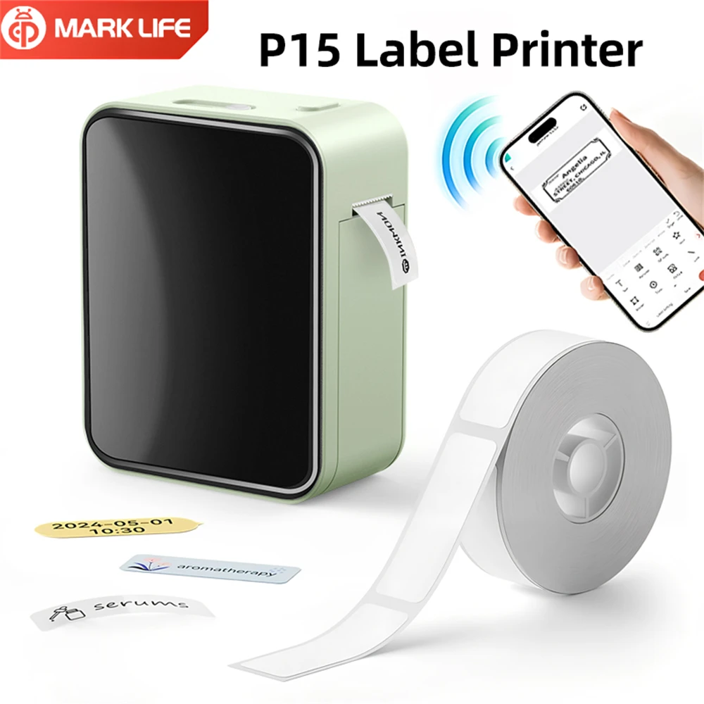 MarkLife Mini Portable Thermal Printer P15 M1 Wireless Bluetooth-compatible Label Tag for Home Office Labeling Sticker Machine