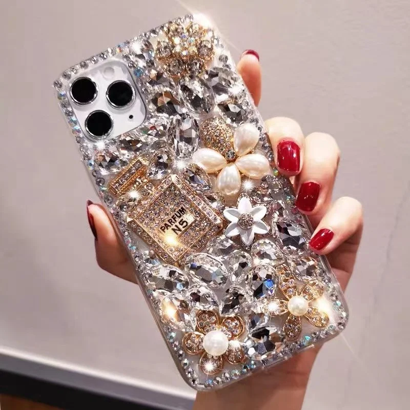 

Full Diamond DIY 3D Perfume Bottle Case for 17 & PRO MAX Shockproof Rhinestone Case for IP14/13/12