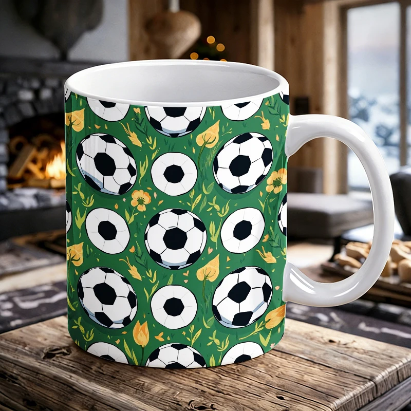 

Soccer Field Floral Key Button Print Mug Coffee Cup Ceramic Cup with a bottle opener function of 2026 Major Football Event