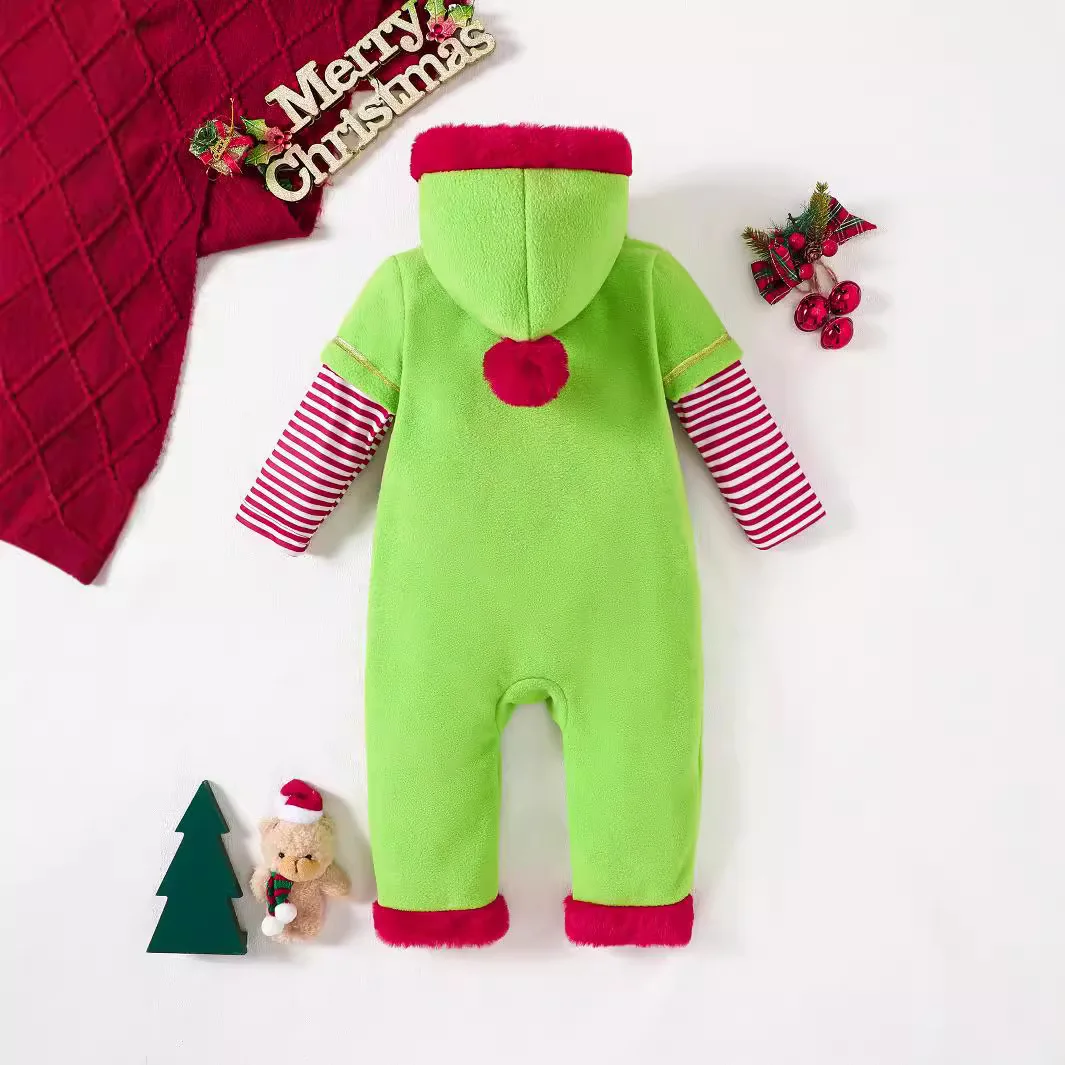 2024 Christmas Romper for Newborn Cute Fairy Styling Long Sleeve Zipper Hooded Polar Fleece Romper Baby Outfit