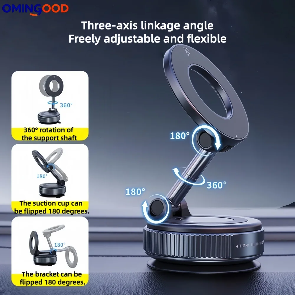 

360° Adjustable Strong Magnetic Phone Holder Foldable Design Vacuum Mount for Car Desk Bathroom Universal Use