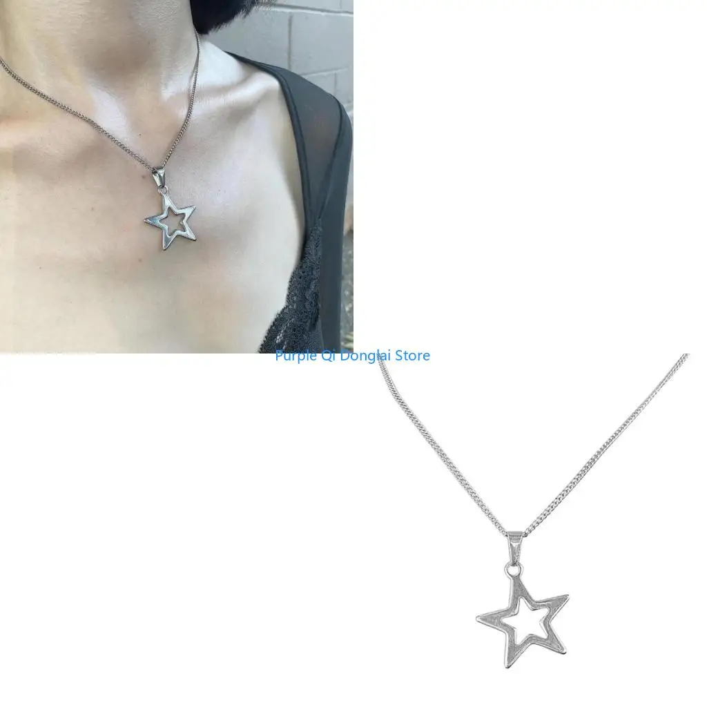 L21E Collarbone Chain Temperament Simple Cold Wind Five-pointed Star Hollow Necklace