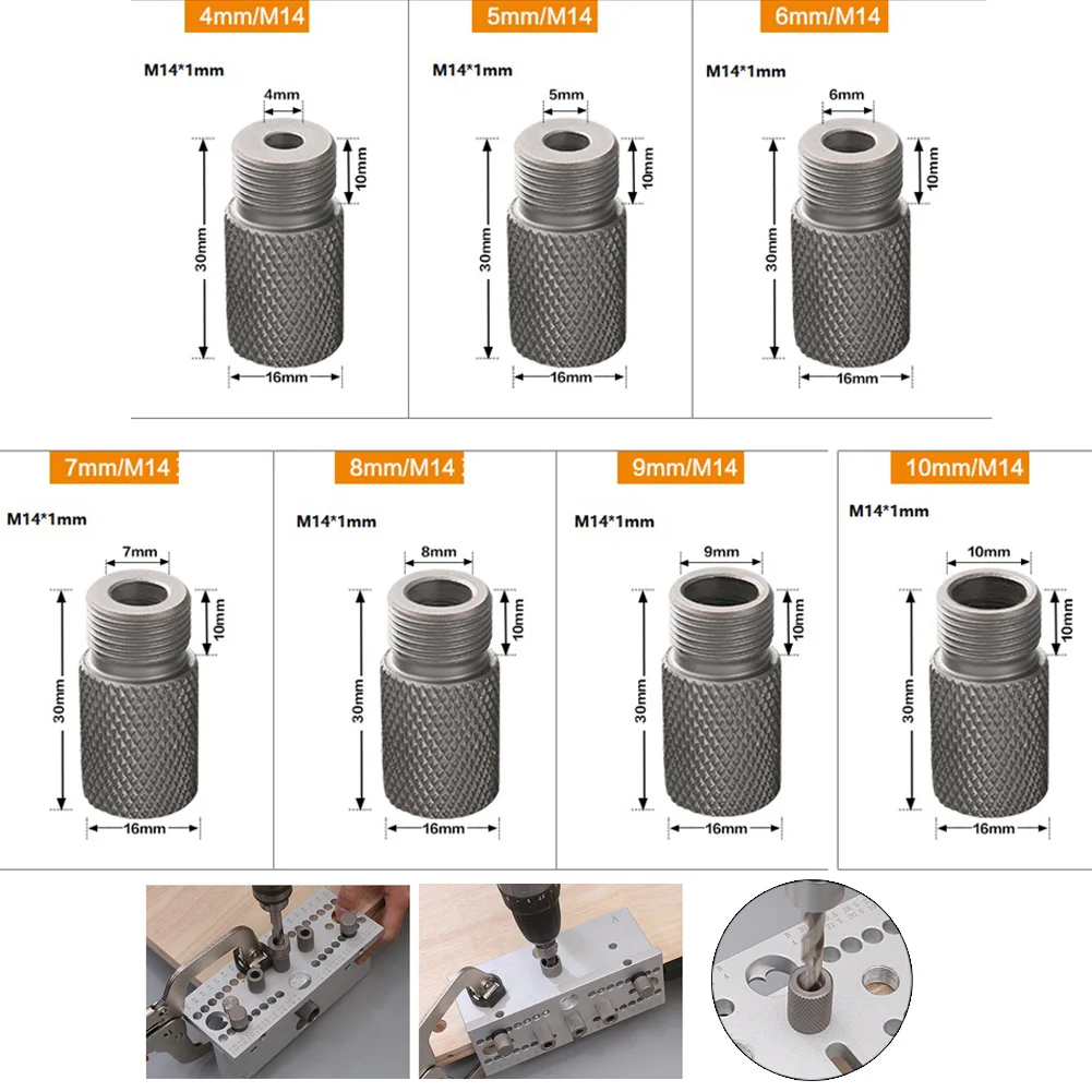 1PC 4-10mm Drill Sleeve Bushing Stainless Steel 3-in-1 Punch Drill Teeth For M14 Dowelling Jig Wood Drilling Guide Locator