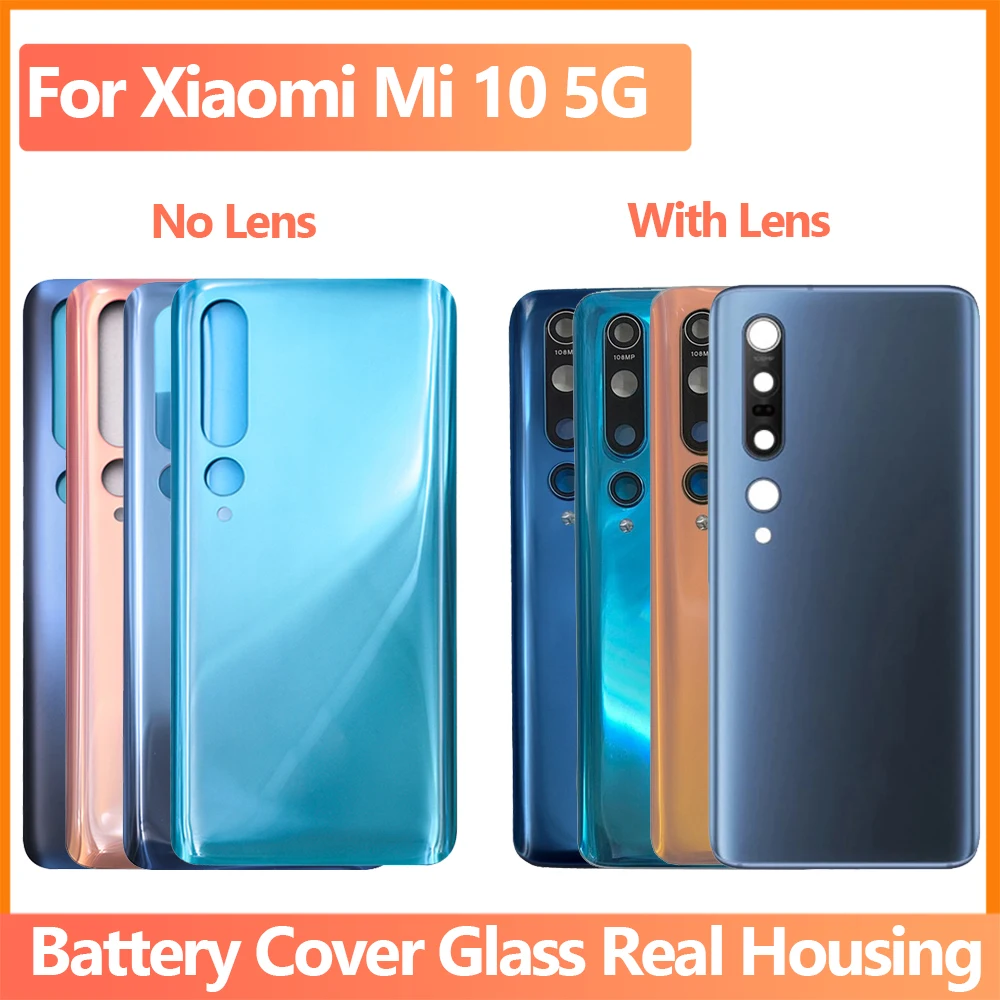 With Lens For Xiaomi Mi 10 5G Battery Cover Back Glass Panel Rear Door Case For Xiaomi Mi 10 Battery Cover M2001J2G Back Cover