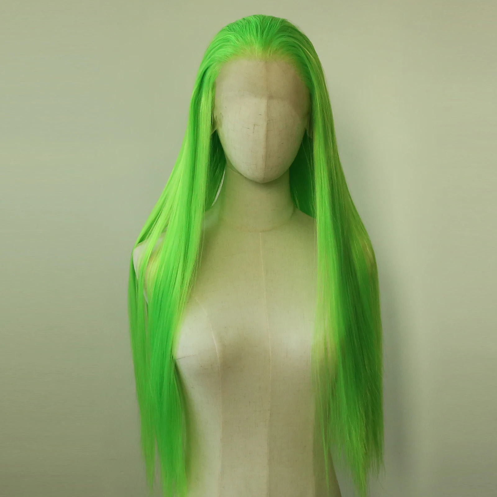 

Lime Green Synthetic Lace Front Wig Long Straight Lace Front Synthetic Wig Pre Plucked Heat Resistant Hair Daily Wear Cosplay